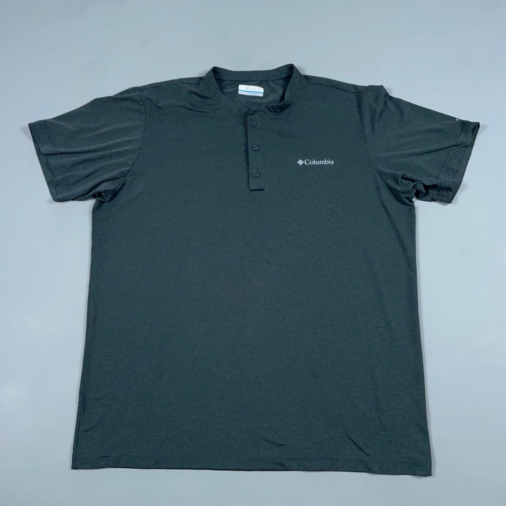 Columbia Mens Henley Shirt Short Sleeve Charcoal Grey Omni-Wick Performance L